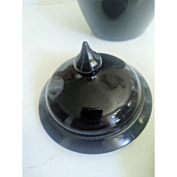 Vintage Avon Black Porcelain Lidded Ginger Jar Floral 6" tall - Picture 8 of 10